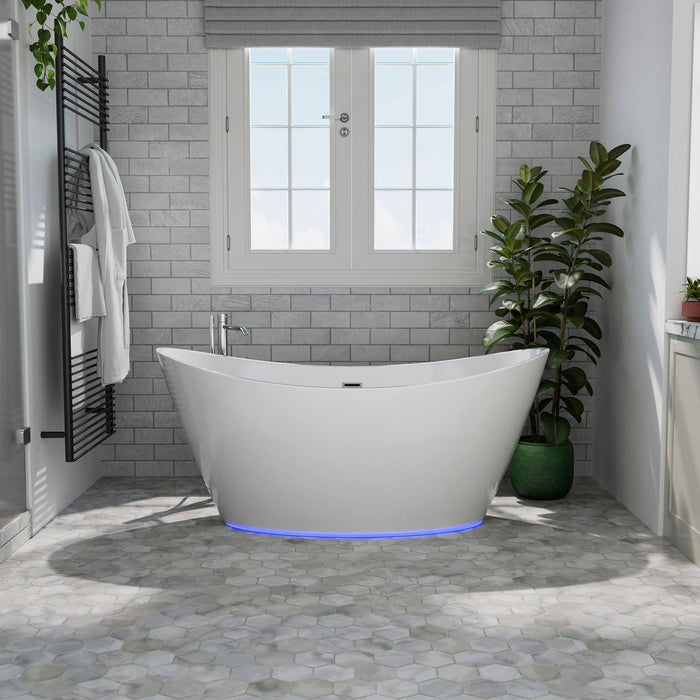 59" Freestanding Soaking Tub with LED Lighting and Central Drain