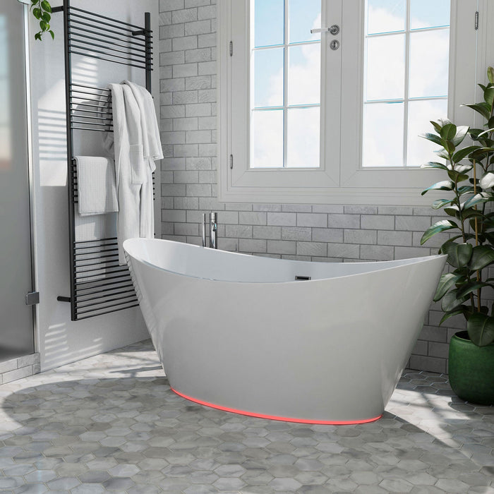 59" Freestanding Soaking Tub with LED Lighting and Central Drain