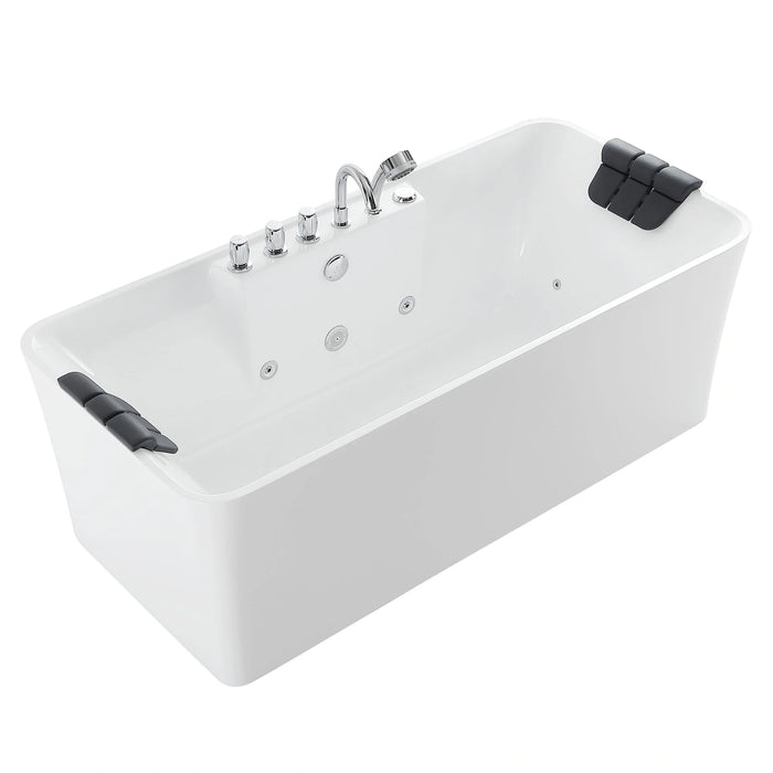 Empava 59" Freestanding Rectangular Whirlpool Tub with Central Drain in White