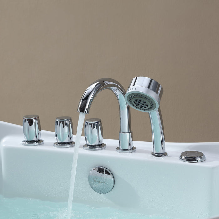 Empava 59" Freestanding Boat-Shape Whirlpool Bathtub with Central Drain in White