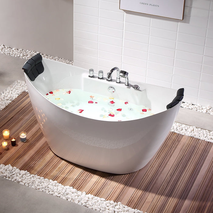 Empava 59" Freestanding Boat-Shape Whirlpool Bathtub with Central Drain in White