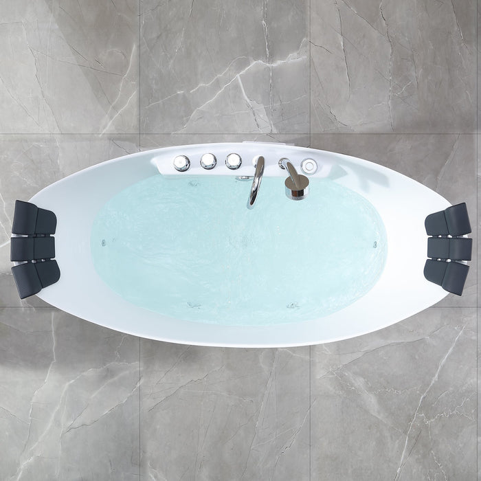 Empava 59" Freestanding Boat-Shape Whirlpool Bathtub with Central Drain in White