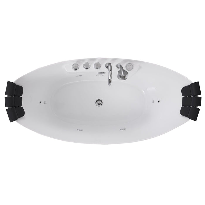 Empava 59" Freestanding Boat-Shape Whirlpool Bathtub with Central Drain in White