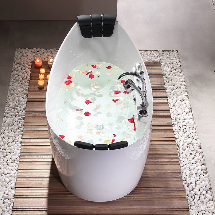 Empava 59" Freestanding Boat-Shape Whirlpool Bathtub with Central Drain in White
