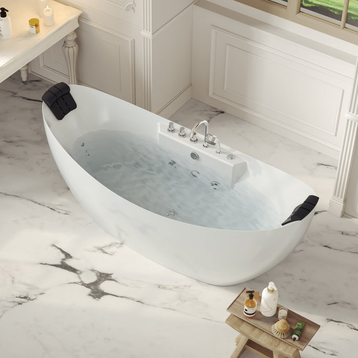 Empava 59" Freestanding Boat-Shape Whirlpool Bathtub with Central Drain in White