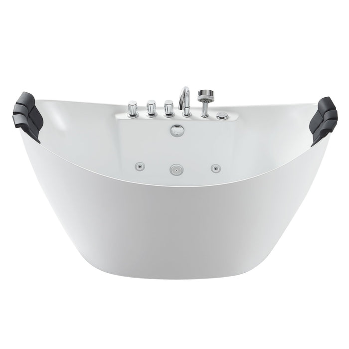 Empava 59" Freestanding Boat-Shape Whirlpool Bathtub with Central Drain in White
