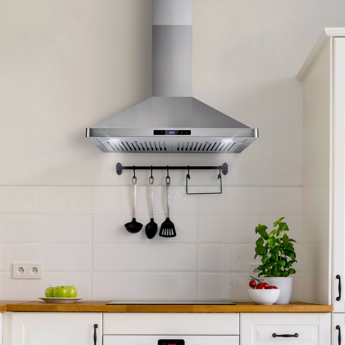 Cosmo 30" 380 CFM Convertible Wall Mount Range Hood with Digital Touch Controls and Carbon Filter Kit Included