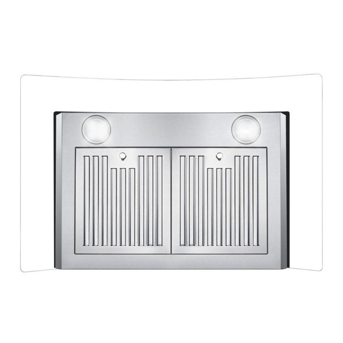 Cosmo 30" Convertible Wall-Mounted Range Hood with 380 CFM, Glass Canopy, Push Button Controls, and Carbon Filter Kit