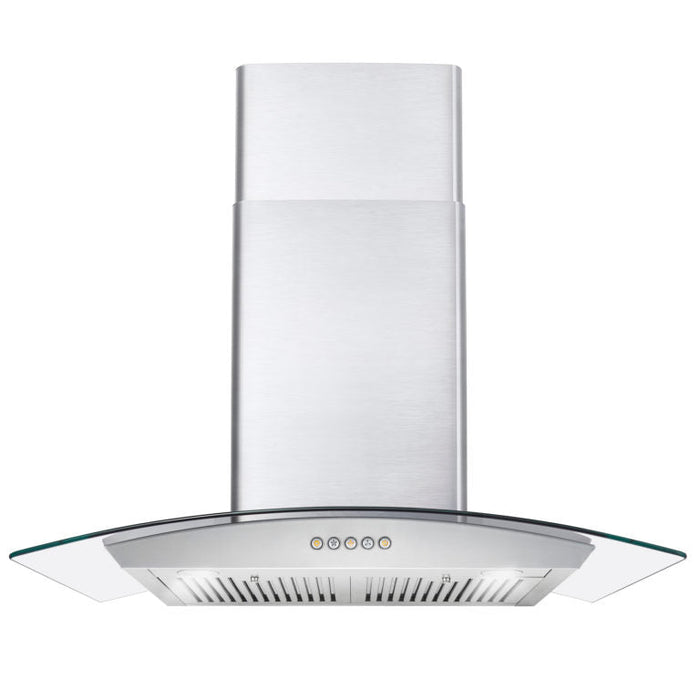 Cosmo 30" Convertible Wall-Mounted Range Hood with 380 CFM, Glass Canopy, Push Button Controls, and Carbon Filter Kit