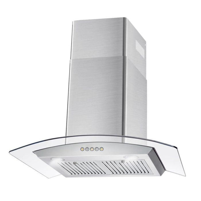 Cosmo 30" Convertible Wall-Mounted Range Hood with 380 CFM, Glass Canopy, Push Button Controls, and Carbon Filter Kit
