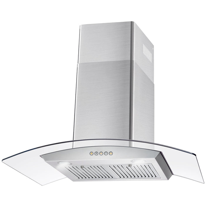 Cosmo 36" Convertible Wall-Mounted Range Hood with 380 CFM, Glass Canopy, Push Button Controls, and Carbon Filter Kit