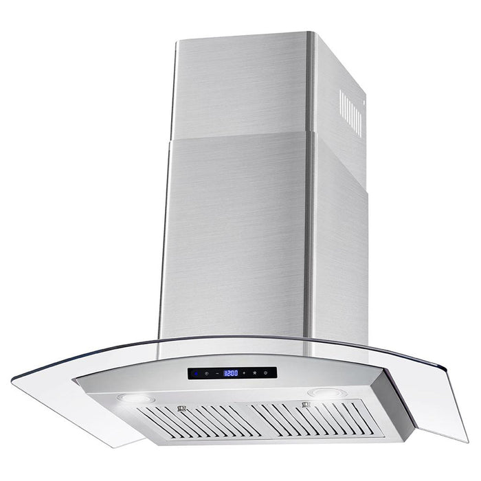 Cosmo 30" Convertible Wall-Mounted Range Hood with 380 CFM, Glass Canopy, Digital Touch Controls, and Carbon Filter Kit