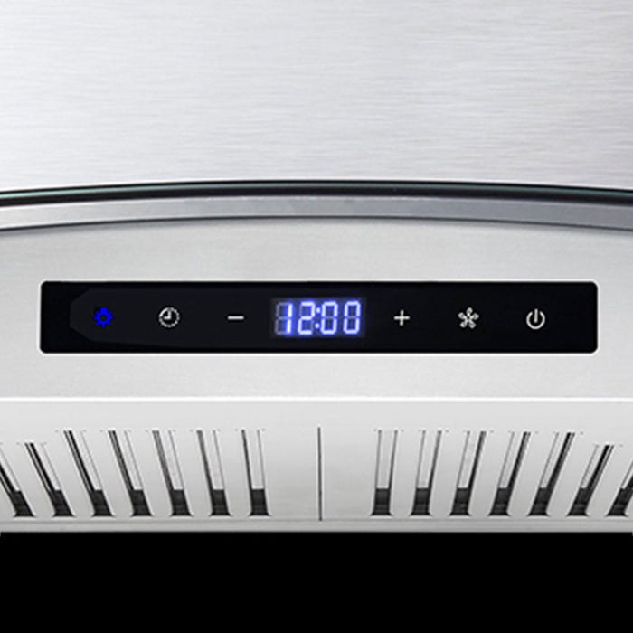 Cosmo 30" Convertible Wall-Mounted Range Hood with 380 CFM, Glass Canopy, Digital Touch Controls, and Carbon Filter Kit