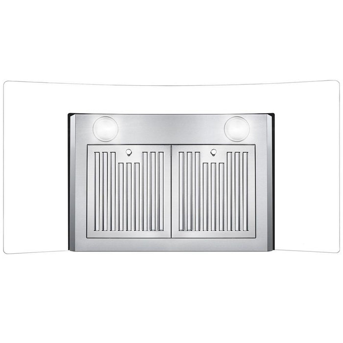 Cosmo 36" Convertible Wall-Mounted Range Hood with 380 CFM, Glass Canopy, Push Button Controls, and Carbon Filter Kit
