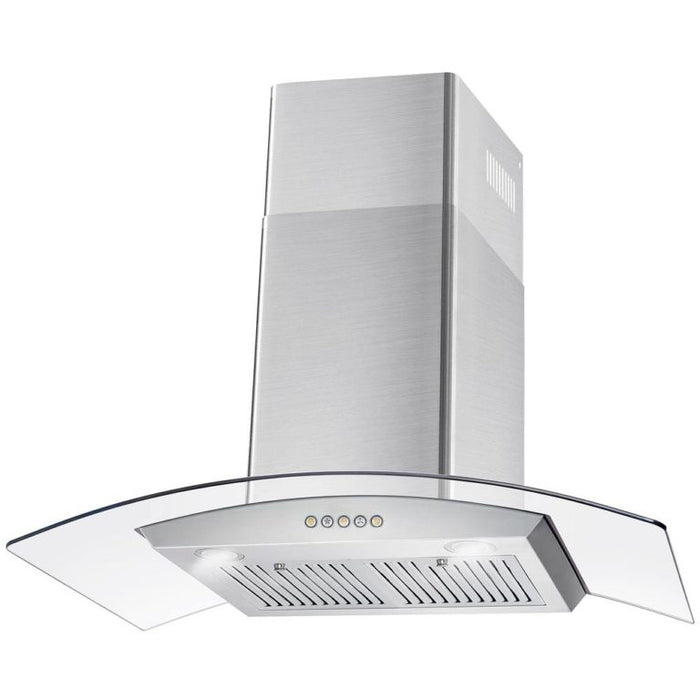 Cosmo 36" 380 CFM Wall-Mount Range Hood with Glass Canopy and Push-Button Controls – Convertible Venting System