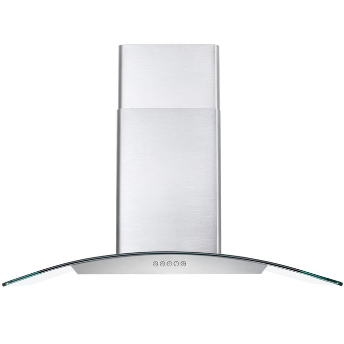 Cosmo 36" Convertible Wall-Mounted Range Hood with 380 CFM, Glass Canopy, Push Button Controls, and Carbon Filter Kit