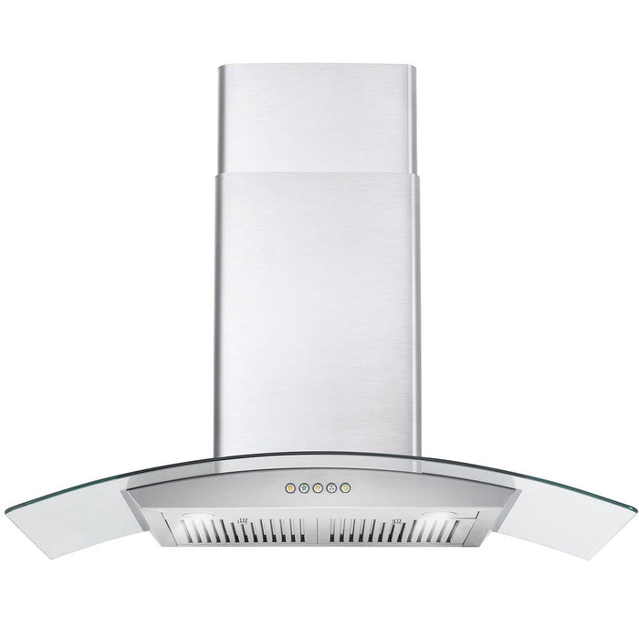 Cosmo 36" Convertible Wall-Mounted Range Hood with 380 CFM, Glass Canopy, Push Button Controls, and Carbon Filter Kit