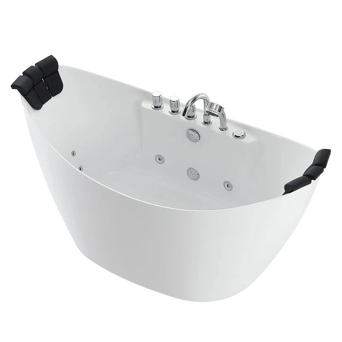 Empava 67" Freestanding Boat-Shape Whirlpool Bathtub with Central Drain in White