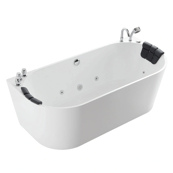 Empava 67" Freestanding Hydro Massage Center Drain Whirlpool Bathtub in White