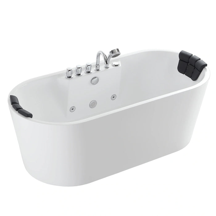 Empava 67" Freestanding Oval Whirlpool Tub with Central Drain in White