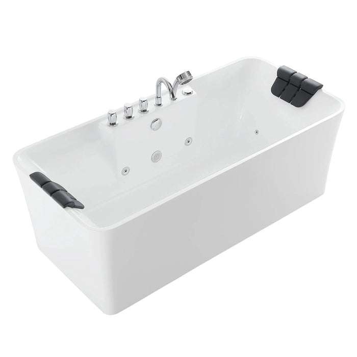 Empava 67" Freestanding Rectangular Whirlpool Tub with Central Drain in White