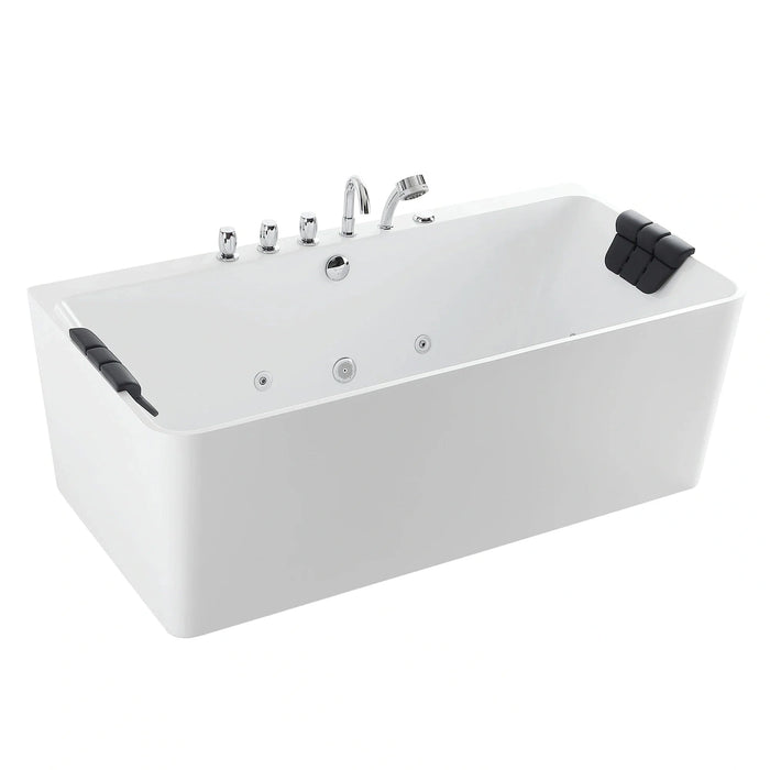 Empava 67" Freestanding Whirlpool Tub with Faucet and Central Drain in White