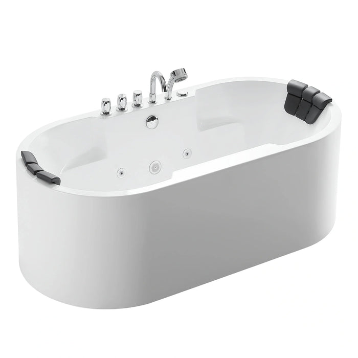 Empava 67" Oval Freestanding Whirlpool Tub with Central Drain in White