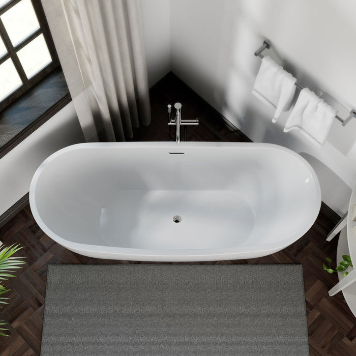 Empava 69" Freestanding Soaking Tub with Center Drain in White