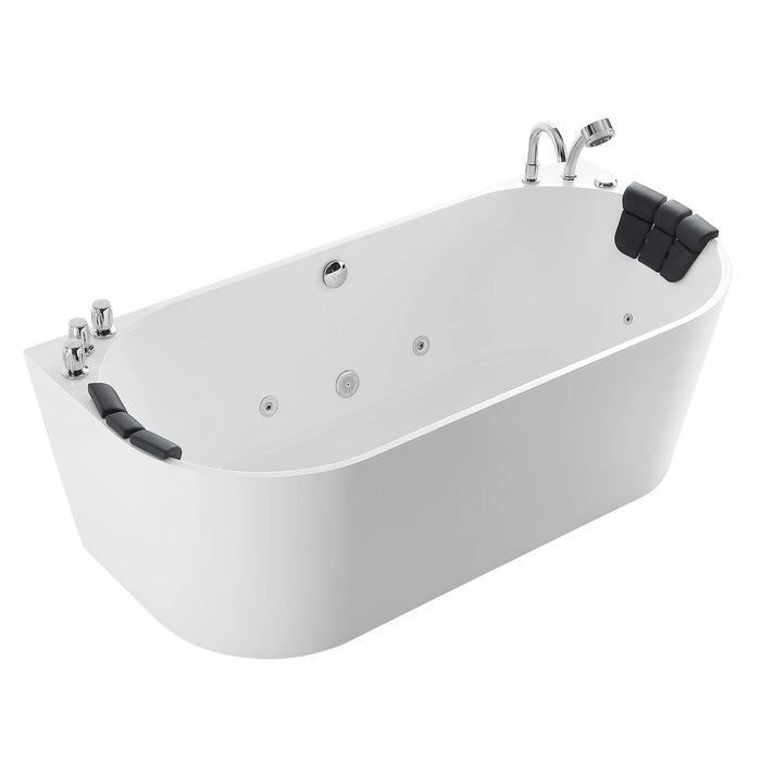 71" Freestanding Hydro Massage Whirlpool Tub with Central Drain in White