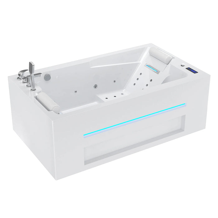 Empava 71 in. Alcove Massage Inline Heater 2-Person Left Drain LED Tub in White