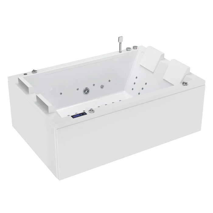 Empava 71 in. Freestanding Combination Massage 2-Person Center Drain LED Tub in White