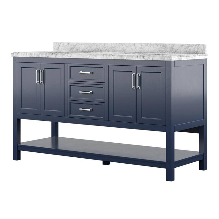 Affinity 61" Double Sink Vanity with White and Gray Carrara Marble Top