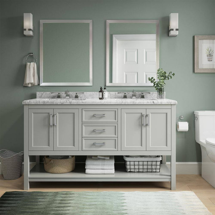 Affinity 61" Double Sink Vanity with White and Gray Carrara Marble Top