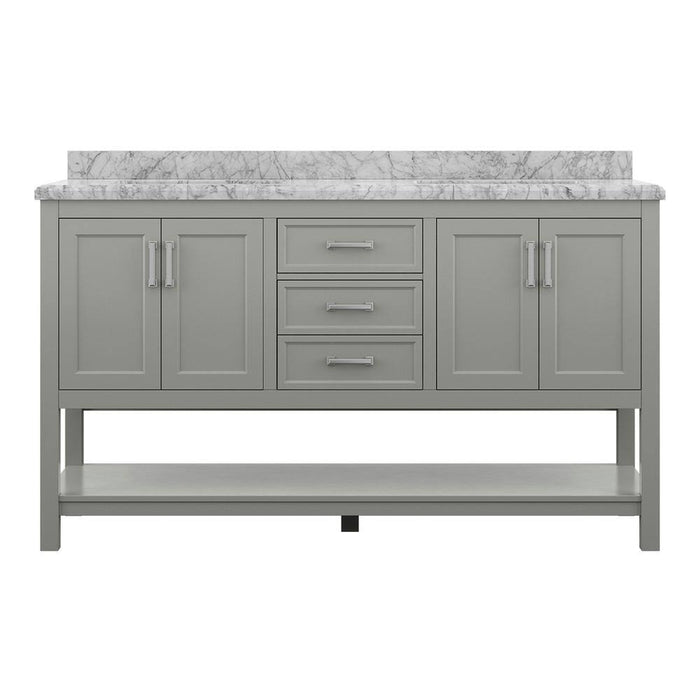 Affinity 61" Double Sink Vanity with White and Gray Carrara Marble Top