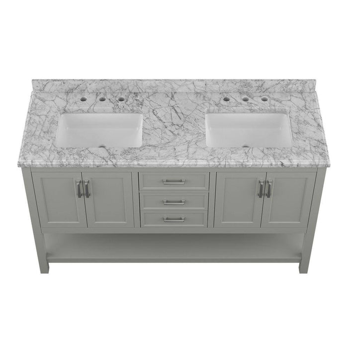 Affinity 61" Double Sink Vanity with White and Gray Carrara Marble Top