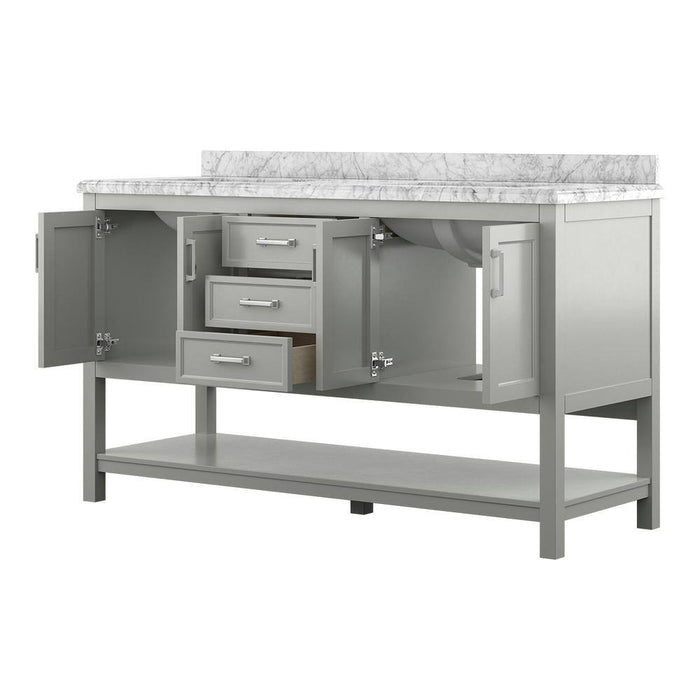 Affinity 61" Double Sink Vanity with White and Gray Carrara Marble Top