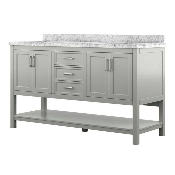 Affinity 61" Double Sink Vanity with White and Gray Carrara Marble Top