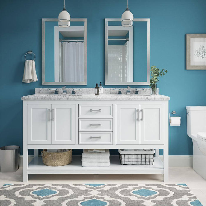 Affinity 61" Double Sink Vanity with White and Gray Carrara Marble Top