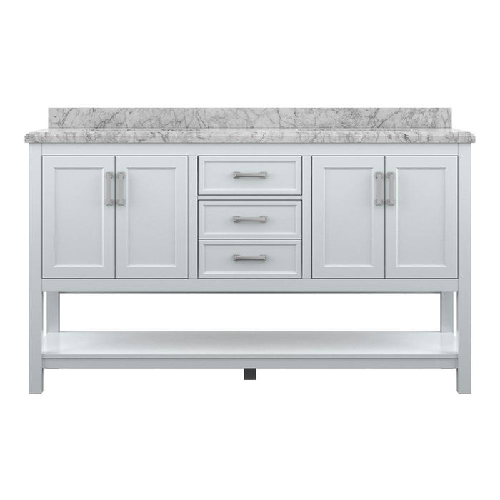 Affinity 61" Double Sink Vanity with White and Gray Carrara Marble Top