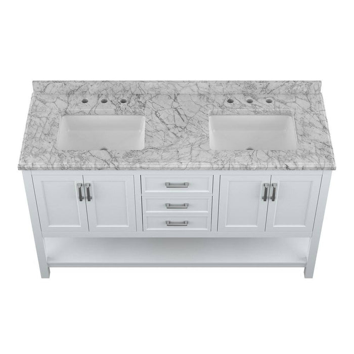 Affinity 61" Double Sink Vanity with White and Gray Carrara Marble Top