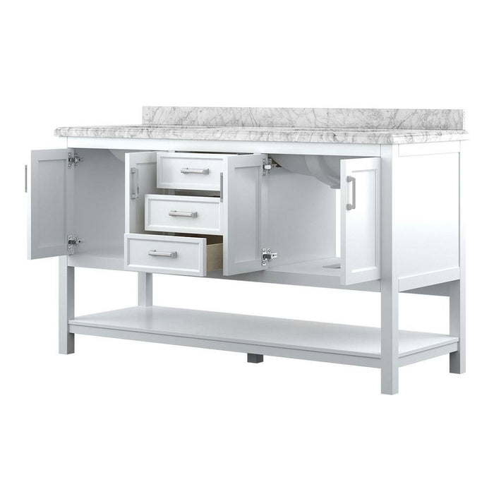 Affinity 61" Double Sink Vanity with White and Gray Carrara Marble Top