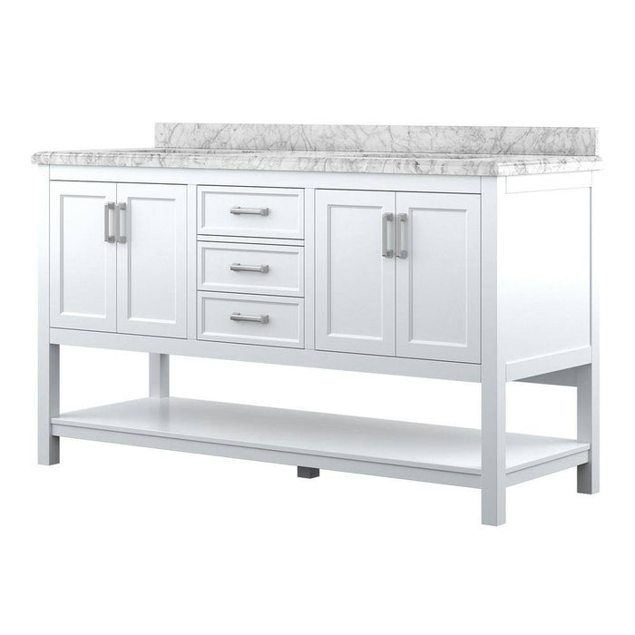 Affinity 61" Double Sink Vanity with White and Gray Carrara Marble Top