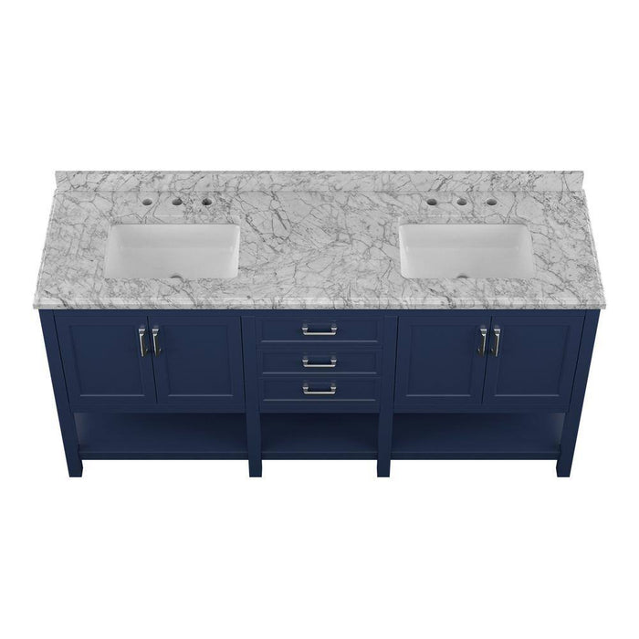 Affinity 72" Double Sink Vanity with White and Gray Carrara Marble Countertop