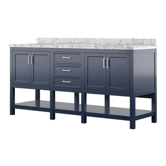 Affinity 72" Double Sink Vanity with White and Gray Carrara Marble Countertop