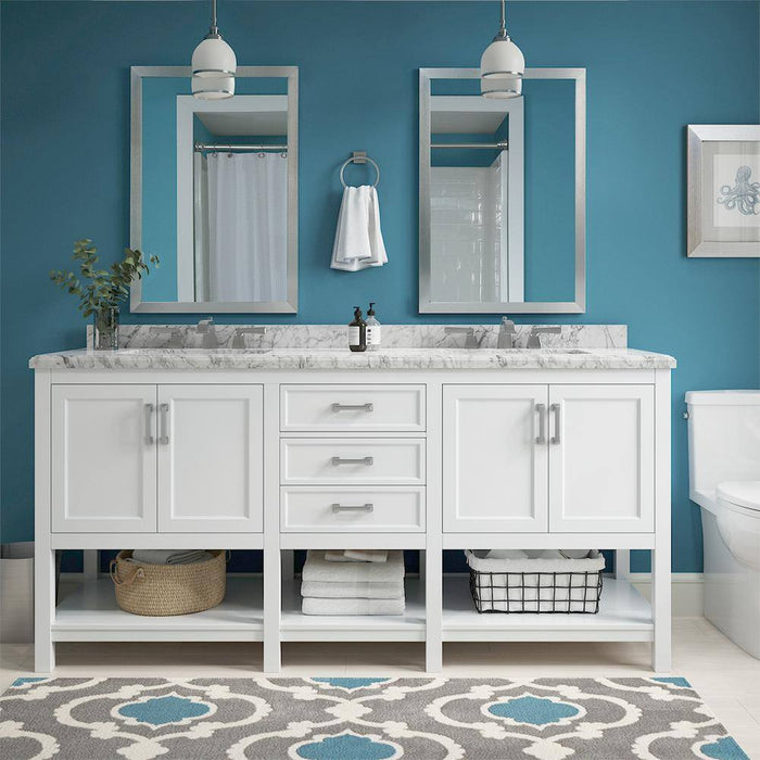 Affinity 72" Double Sink Vanity with White and Gray Carrara Marble Countertop