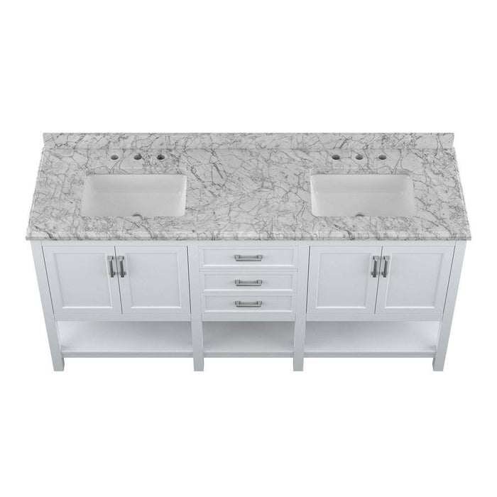 Affinity 72" Double Sink Vanity with White and Gray Carrara Marble Countertop