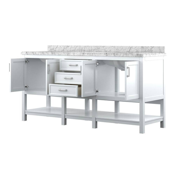 Affinity 72" Double Sink Vanity with White and Gray Carrara Marble Countertop