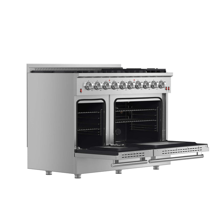 FORNO Galiano 48-inch Gas Range  8 Burners, 107,000 BTU, Griddle, 6.58 cu.ft. Double Oven with Color Options