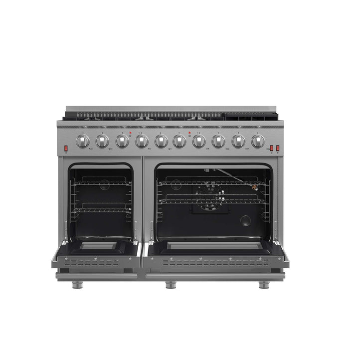 FORNO Galiano 48-inch Gas Range  8 Burners, 107,000 BTU, Griddle, 6.58 cu.ft. Double Oven with Color Options