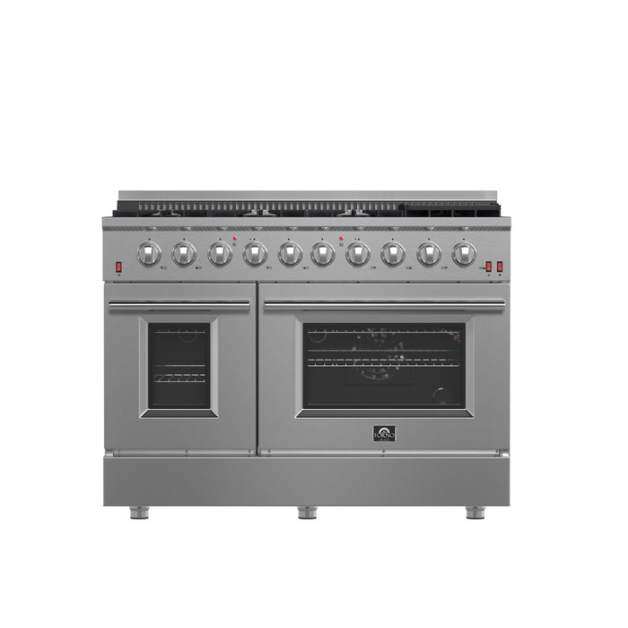 FORNO Galiano 48-inch Gas Range  8 Burners, 107,000 BTU, Griddle, 6.58 cu.ft. Double Oven with Color Options